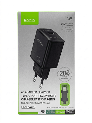 Bavin punjač 20W PD type C + kabl type Lightning crna