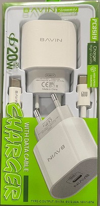 Bavin punjač 20W type-C + kabl type-C 60W bela - PC851Y