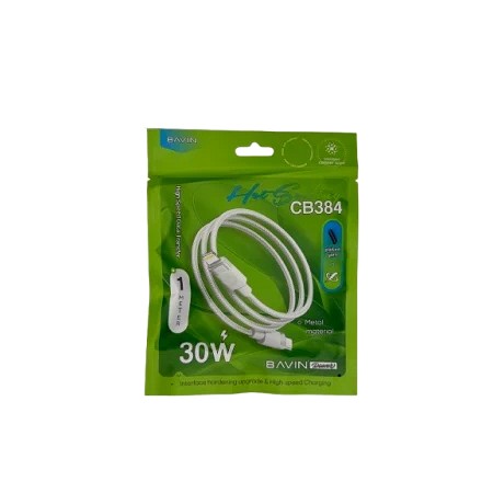 Bavin kabl pleteni 30W  1m Type C-Lightning bela - CB384PD
